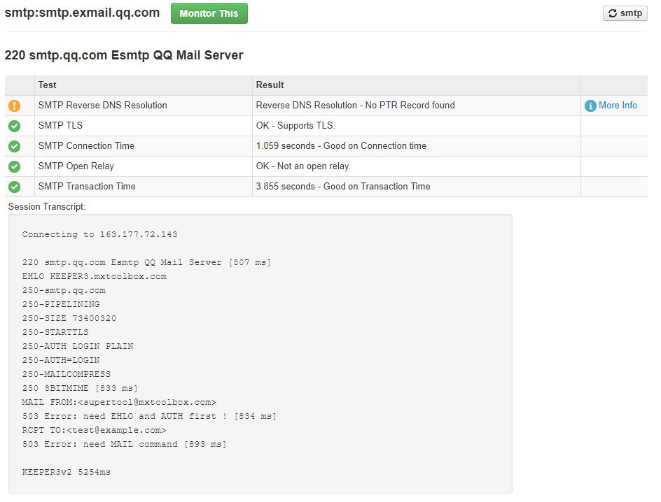 mxtoolbox screen shot
